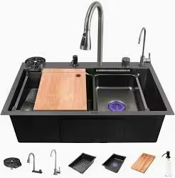 Fregadero tipo workstation en acero negro con accesorios VERO Group