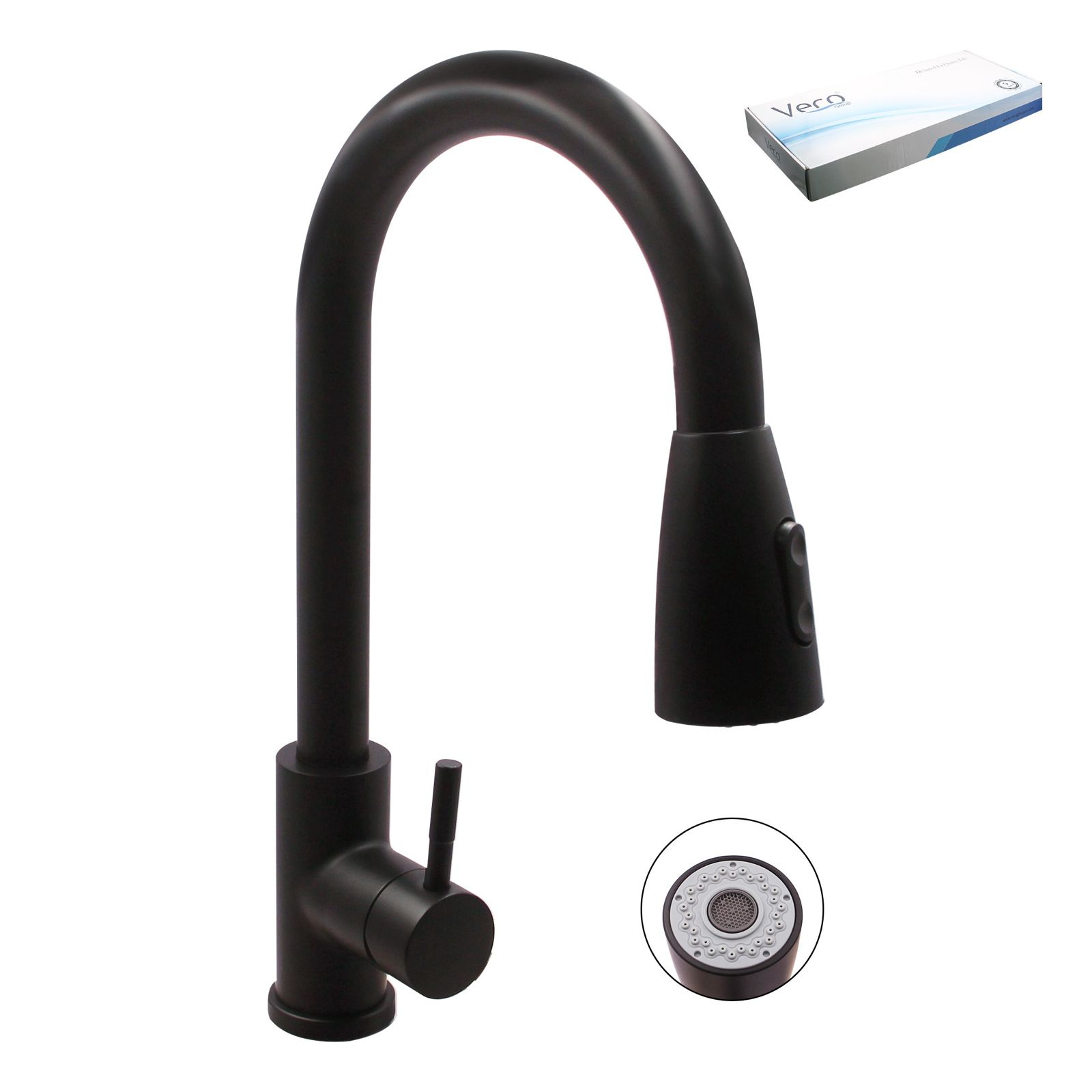 Grifería de cocina negro mate con ducha extraíble VERO Group
